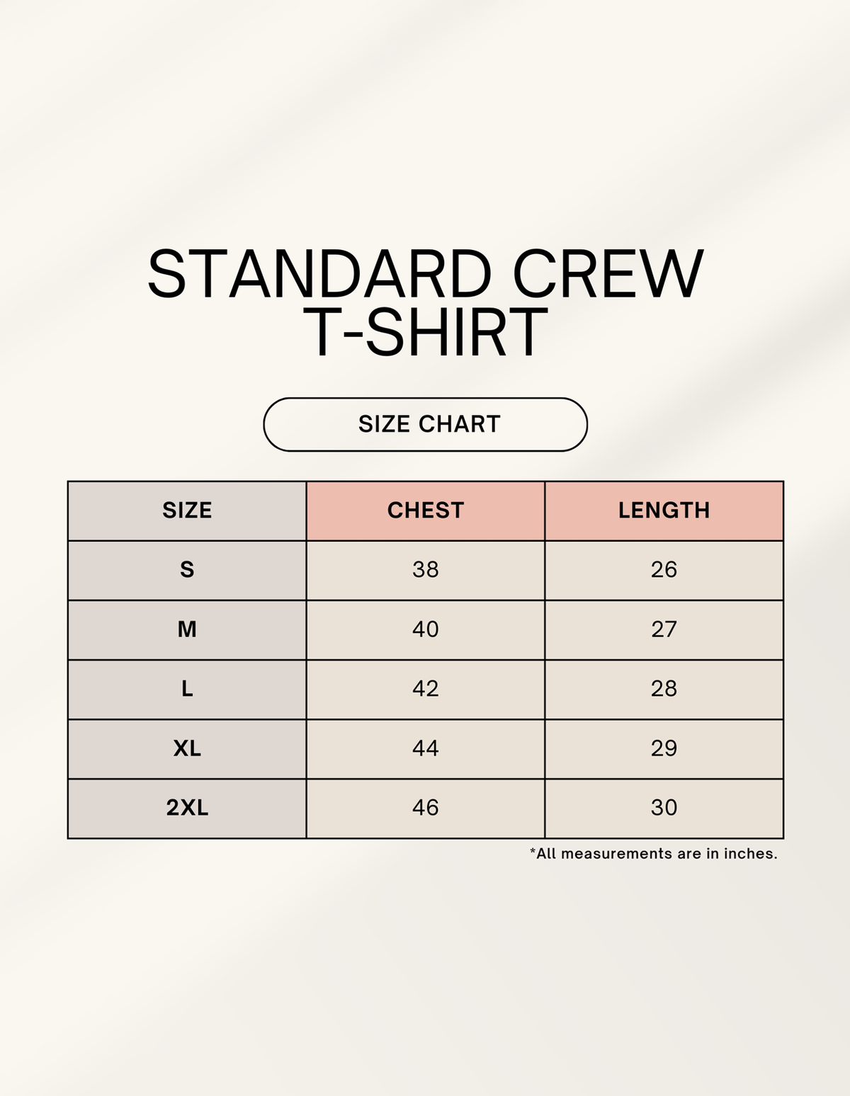 Scikart unisex T-shirt size chart for sizes S to XXL
