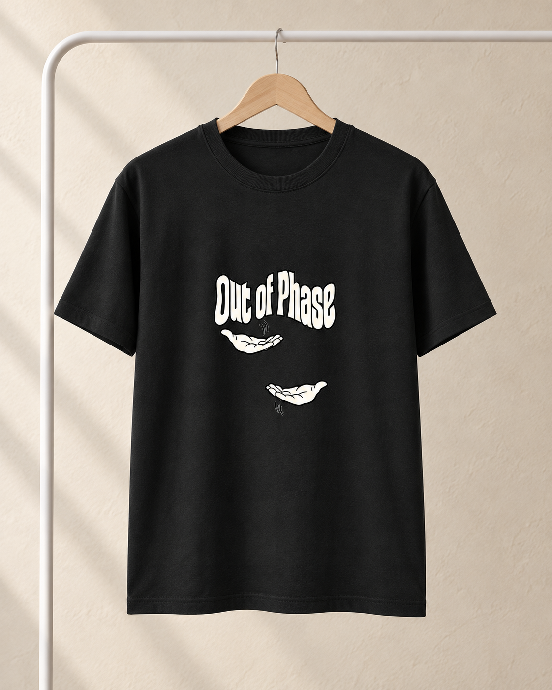 Out of Phase black science T-shirt hanging mockup