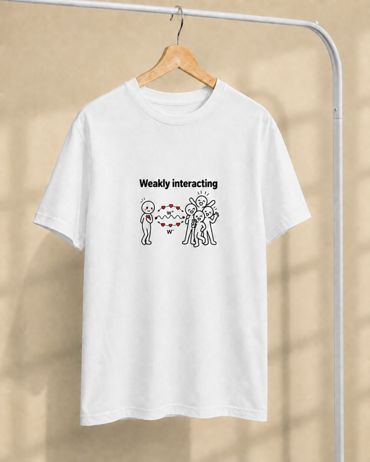 Weakly Interacting white physics T-shirt hanging mockup